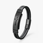 Men's Steel and Faux Leather Cross Bracelet with Magnetic Clasp