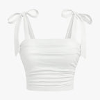 Ruched Backless Cami Crop Top with Shoulder Bow