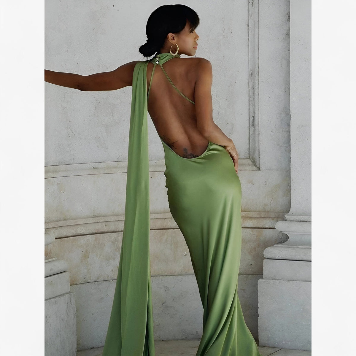 Draped Evening Gown with Open Back