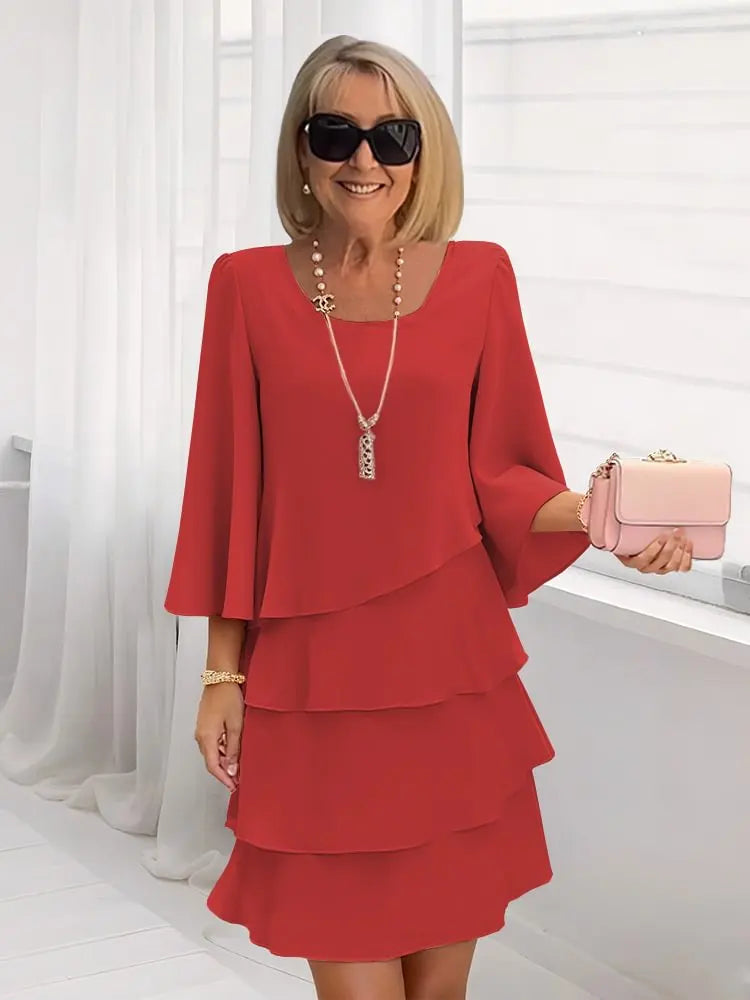 A-Line Midi Dress with Layered Ruffles