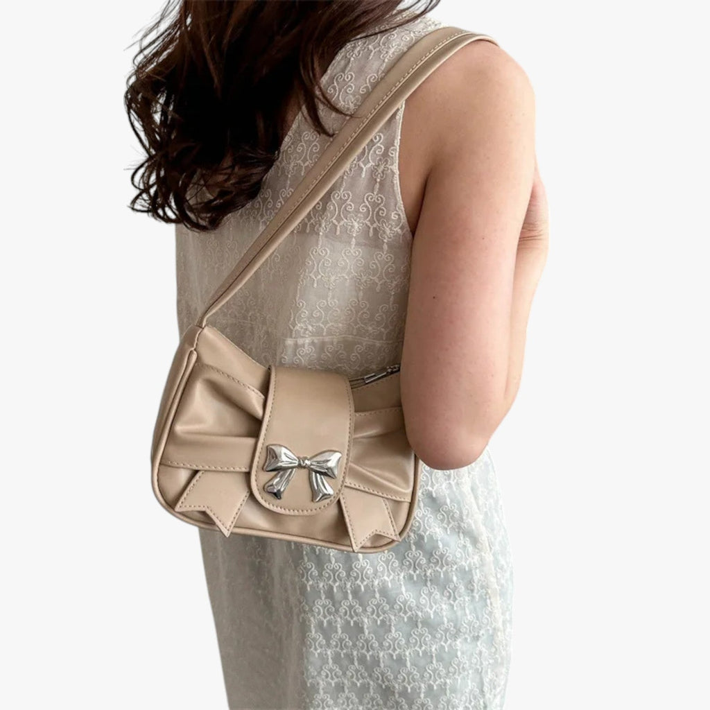 Compact Envelope Clutch with Bow Detail in PU Leather
