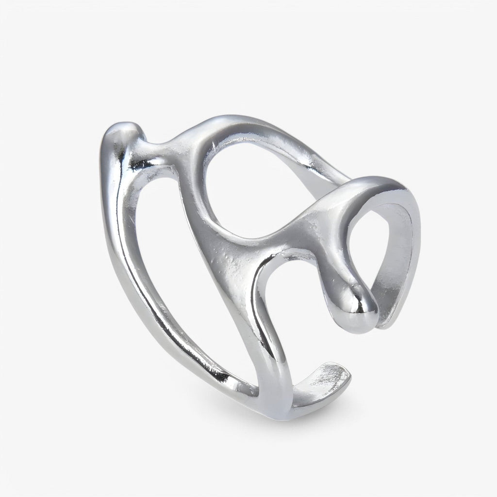 Anillo plateado ajustable de estilo vintage con diseño de rama abierta