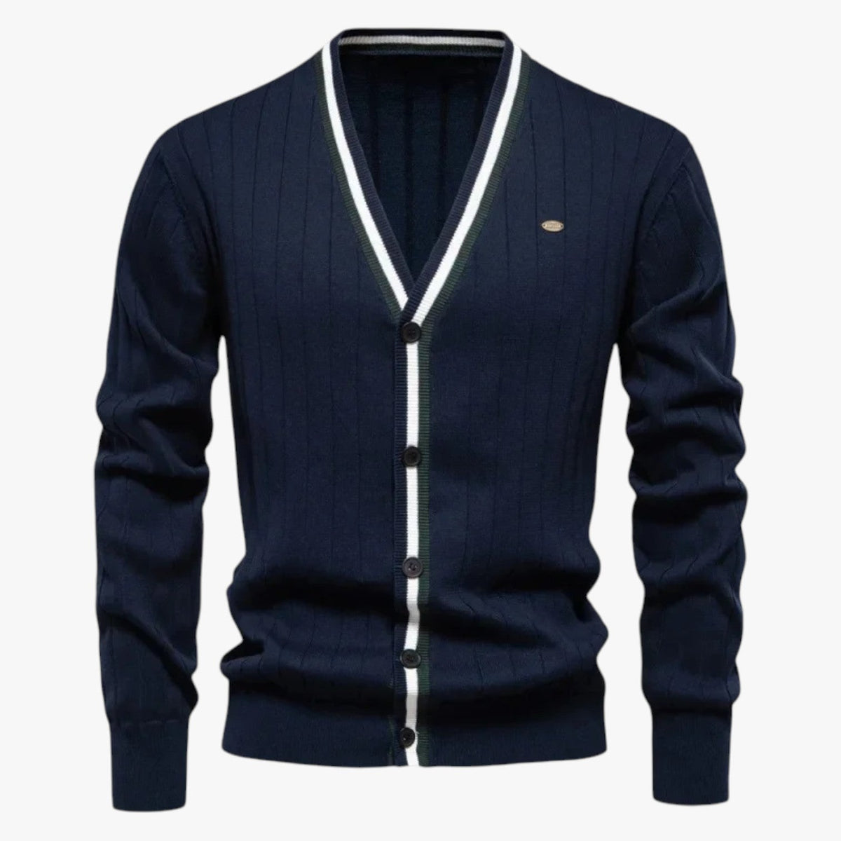 Men's Wool Blend V-Neck Cardigan with Colour-Block Detail