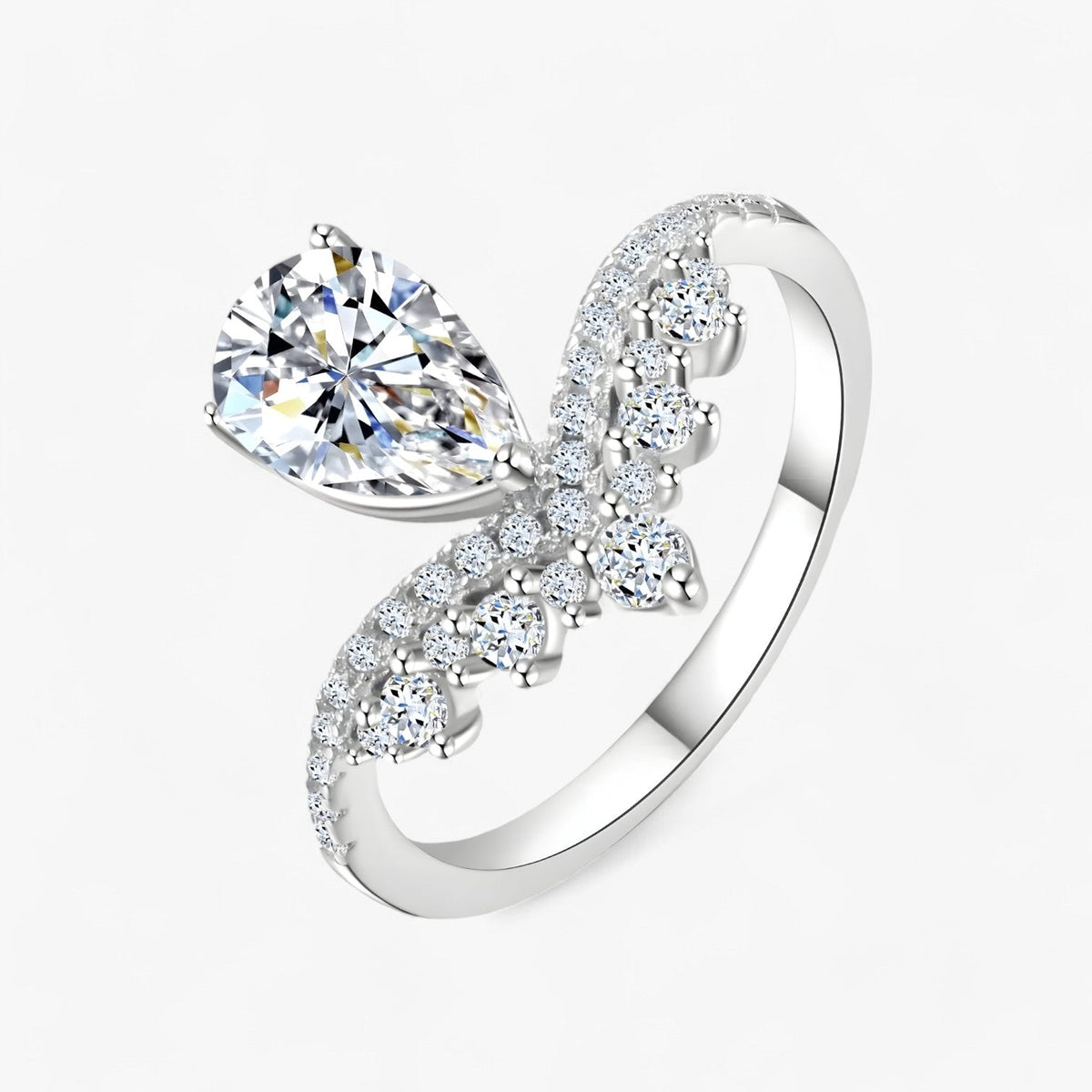 Ring with Pear-Shaped Stone, Gold-Tone Finish