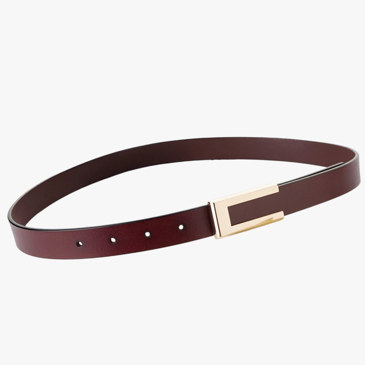 Thin Faux Leather Belt with Gold-Tone Buckle for Dresses
