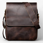 Crazy Horse-Effect Shoulder Bag with Flap Closure