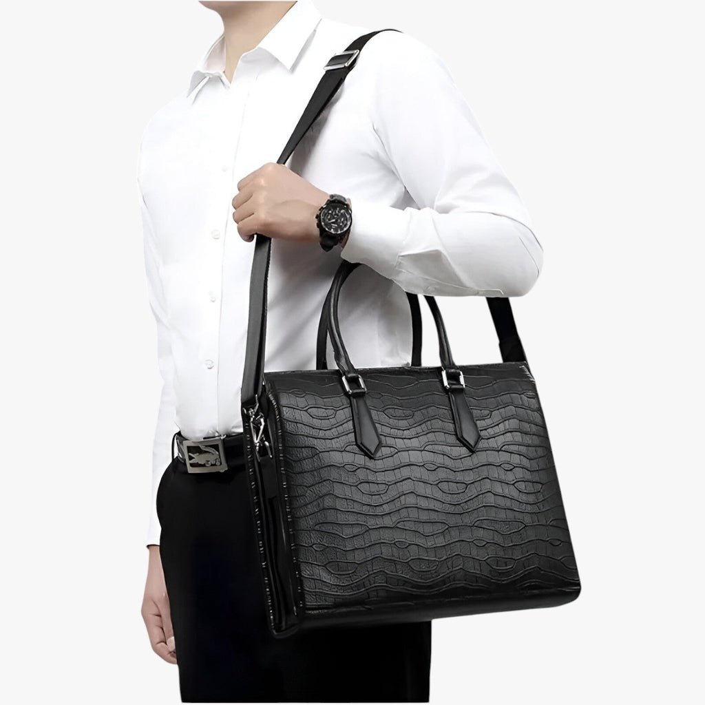 High-Capacity Faux Leather Bag with Padded Laptop Sleeve