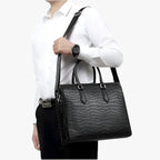 High-Capacity Faux Leather Bag with Padded Laptop Sleeve