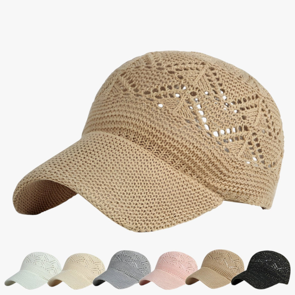 Stickad sommarhatt i mesh som andas med justerbar passform