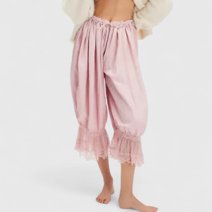 Patchwork Lace Pattern Trousers with Relaxed Fit