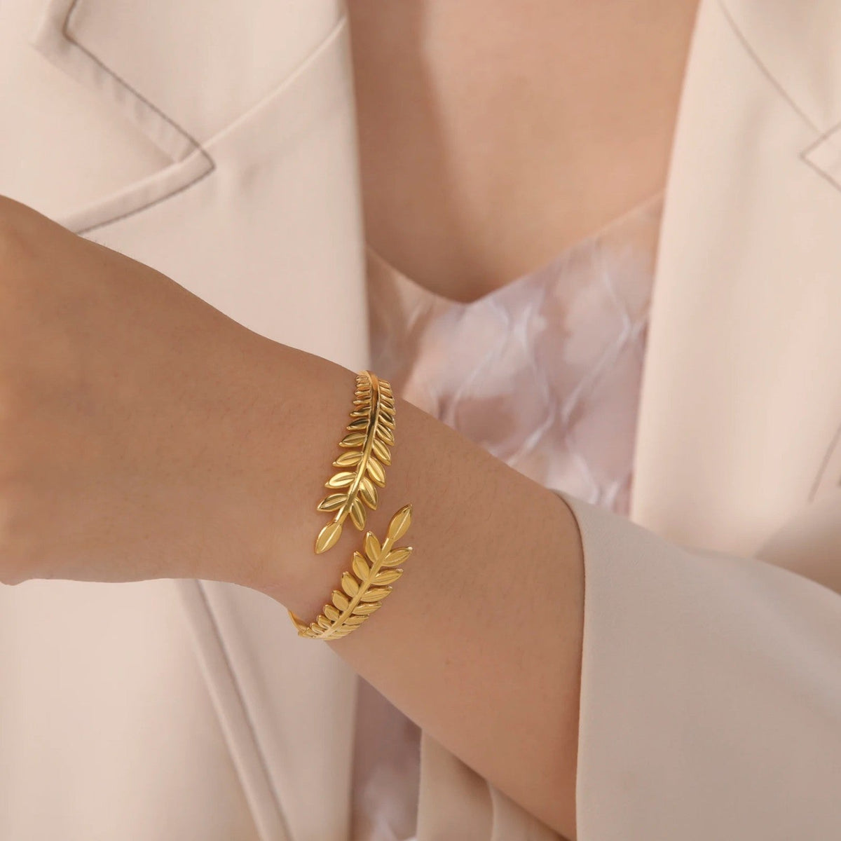Laurel Leaf Bangle Bracelet, Boho-Inspired Design