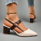 Block Heel Slingback Shoes with Gold Ring Detail