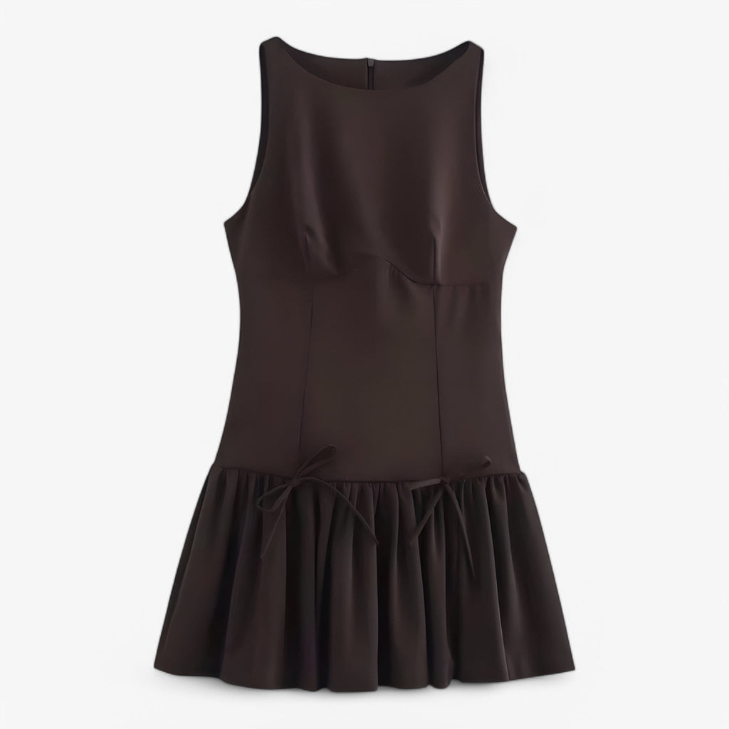 Ruffled Mini Dress with Bow Detail for Evening Occasions