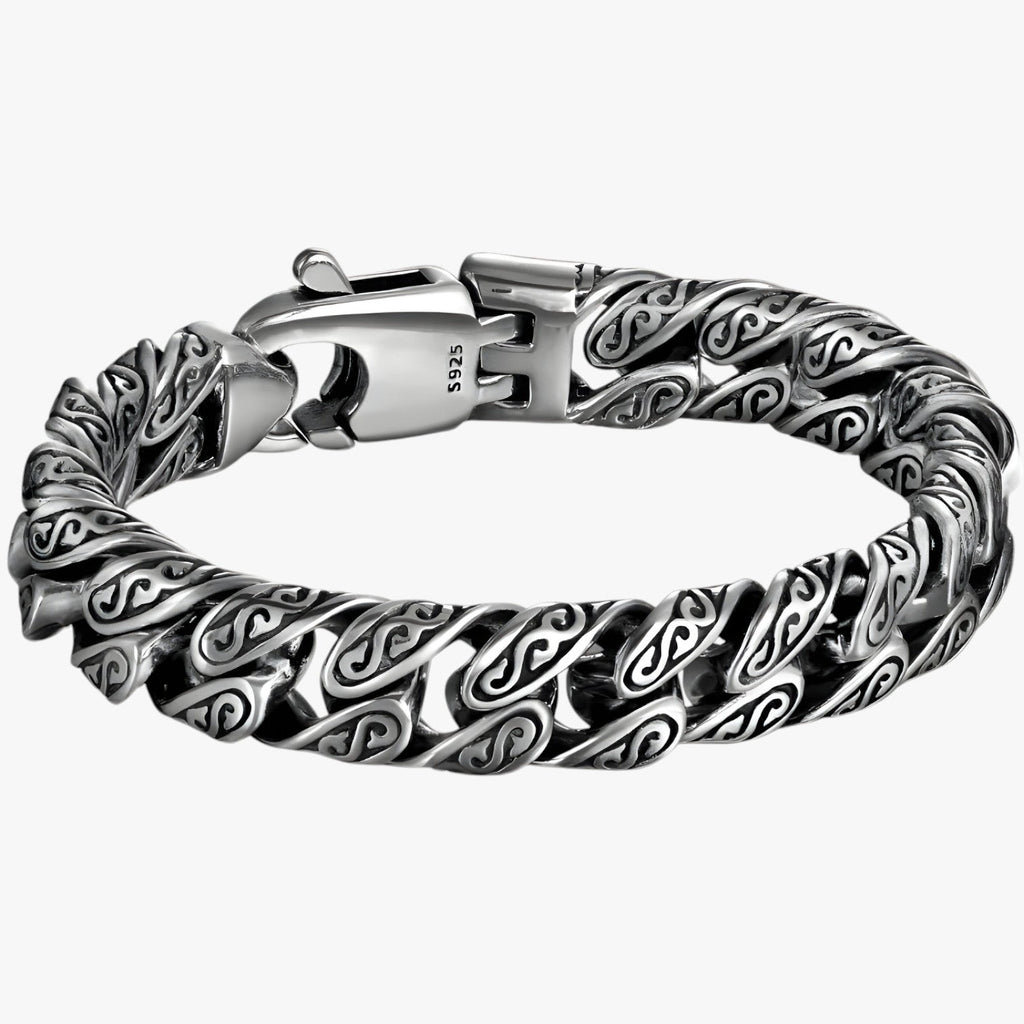 Graverat silverfärgat armband med Tang-mönster för herr