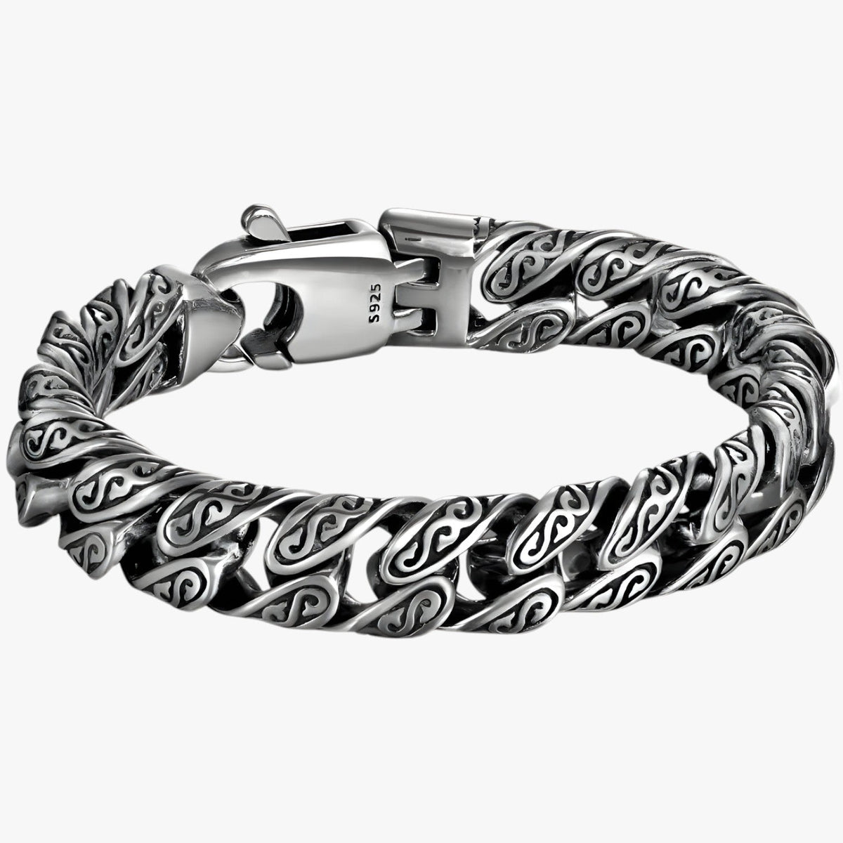 Men's Engraved Silver-Tone Bracelet with Tang Pattern