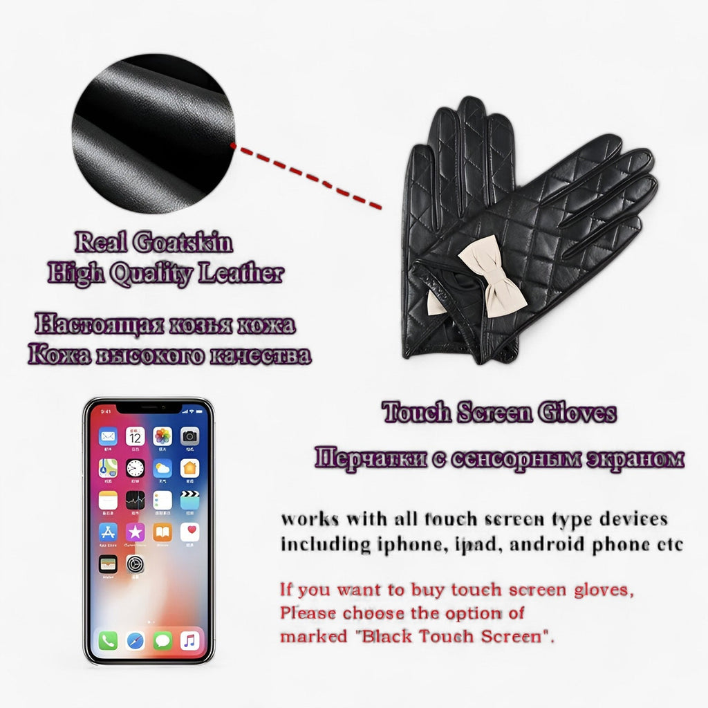 Warm Lined Gloves with Touchscreen Tips and Bow Detail