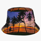 Sombrero de ala ancha con estampado tropical de hojas de palmera
