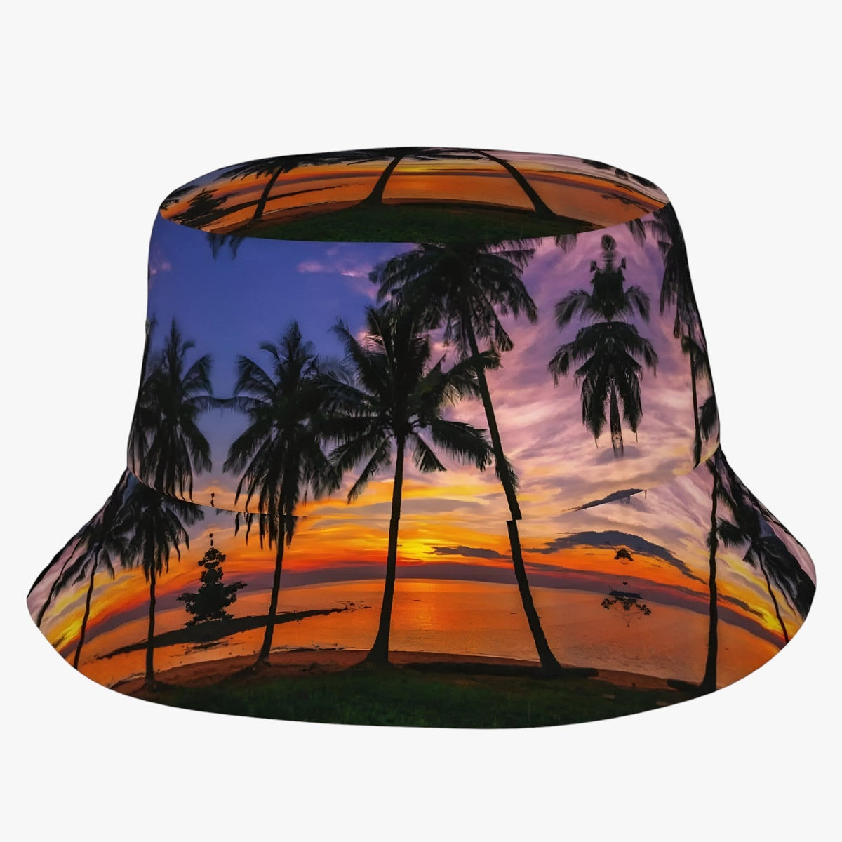 Sombrero de ala ancha con estampado tropical de hojas de palmera