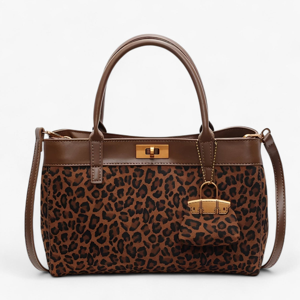 Totebag i leopardmönster med lås i guldton