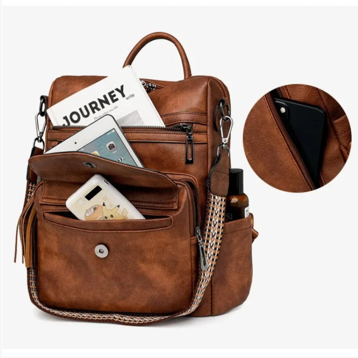 Faux Leather Backpack with Padded, Adjustable Shoulder Straps