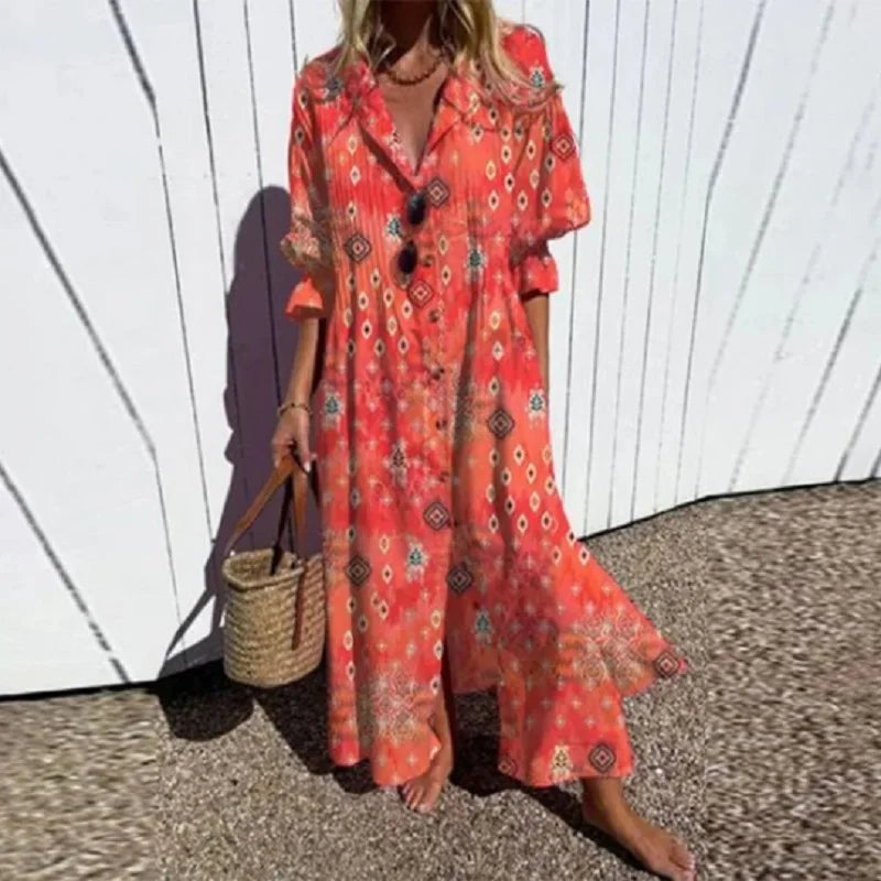 Tiered Floral Midi Dress with V Neckline