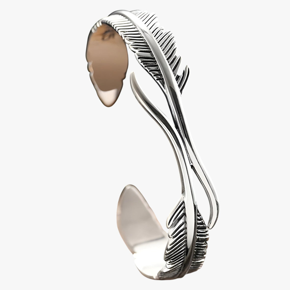 Silver-Tone Bracelet with Gold-Tone Feather Detail