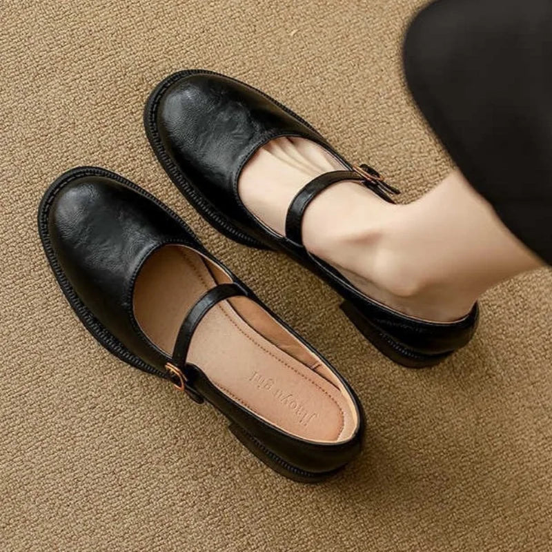 Leather Look Mary Jane Flats with Adjustable Strap