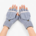 Ribbed Knit Gloves with Foldover Fingertips