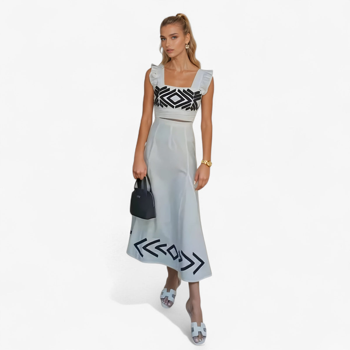 Midi Skirt and Crop Top Set with Elastic Waist