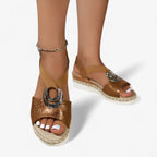 Vintage-Style Espadrille Wedge Sandals with Ankle Strap
