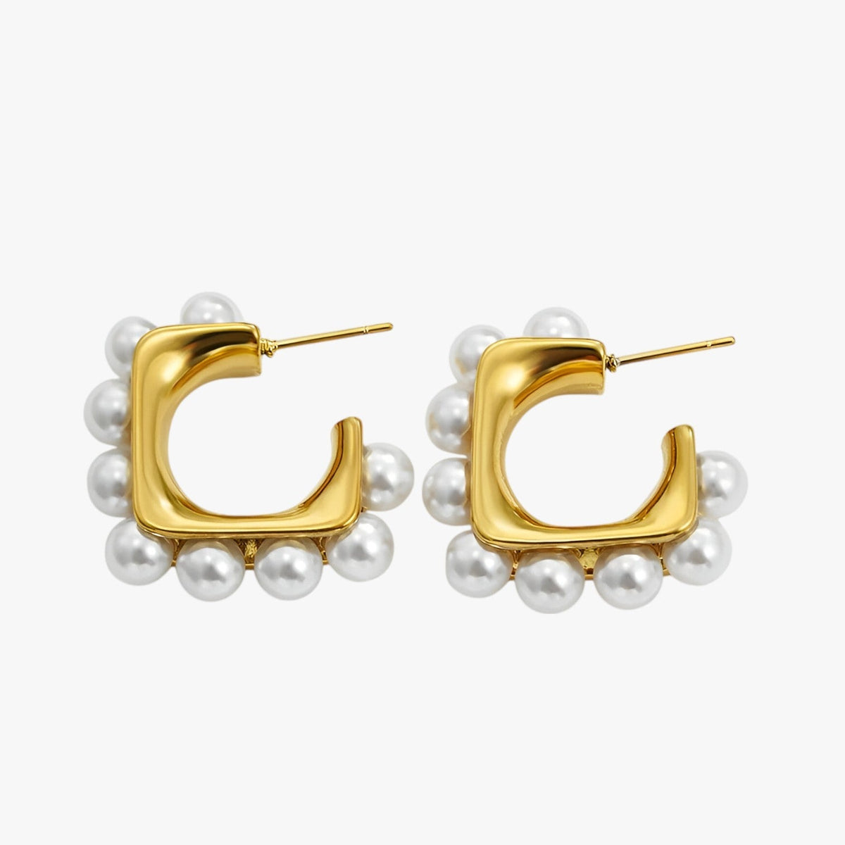 Chunky Gold-Tone Hoop Earrings with Pearl Detail
