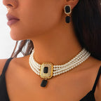 Multi-Layered Pearl Necklace and Earring Set for Occasions