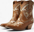 Floral Embroidered Cowgirl Boots with Block Heel