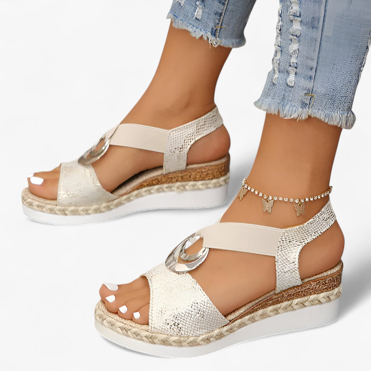 Vintage-Style Espadrille Wedge Sandals with Ankle Strap