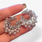 Silver-Tone Pearl Earrings with Zirconia Detail
