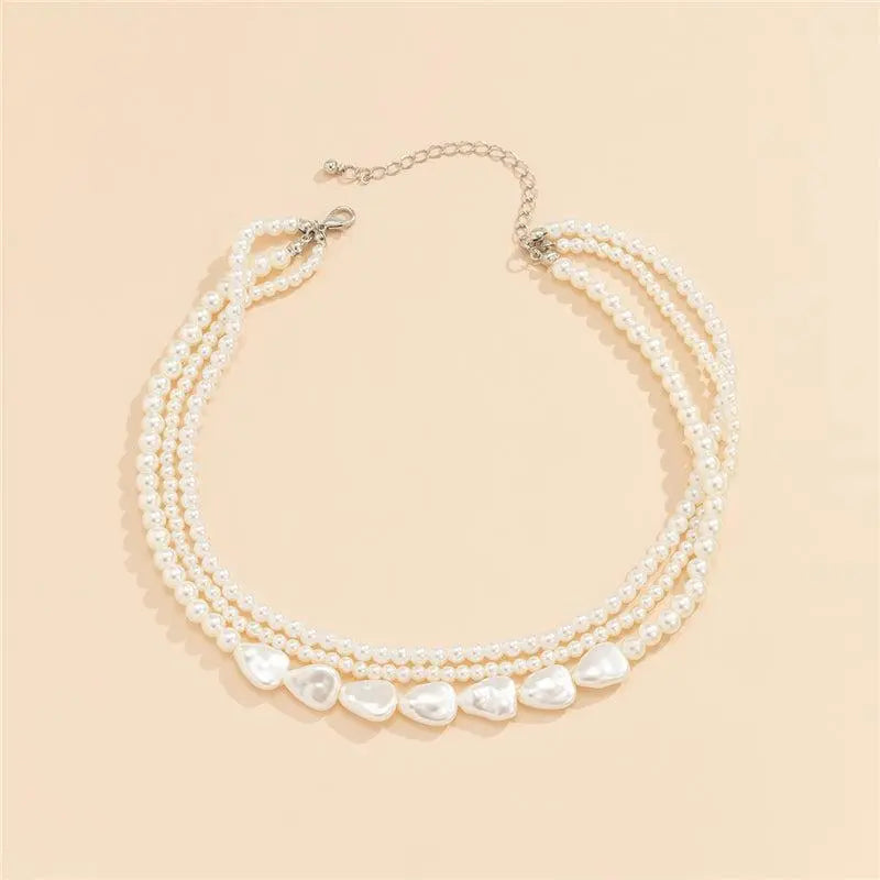 Multi-Strand Baroque Faux Pearl Layered Necklace with Soft Lustre