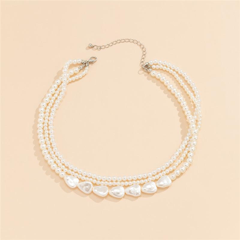White Stone and Faux Pearl Necklace in Gold Colour