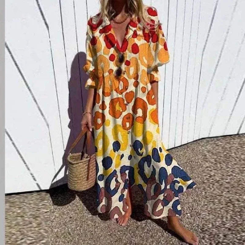 Tiered Floral Midi Dress with V Neckline
