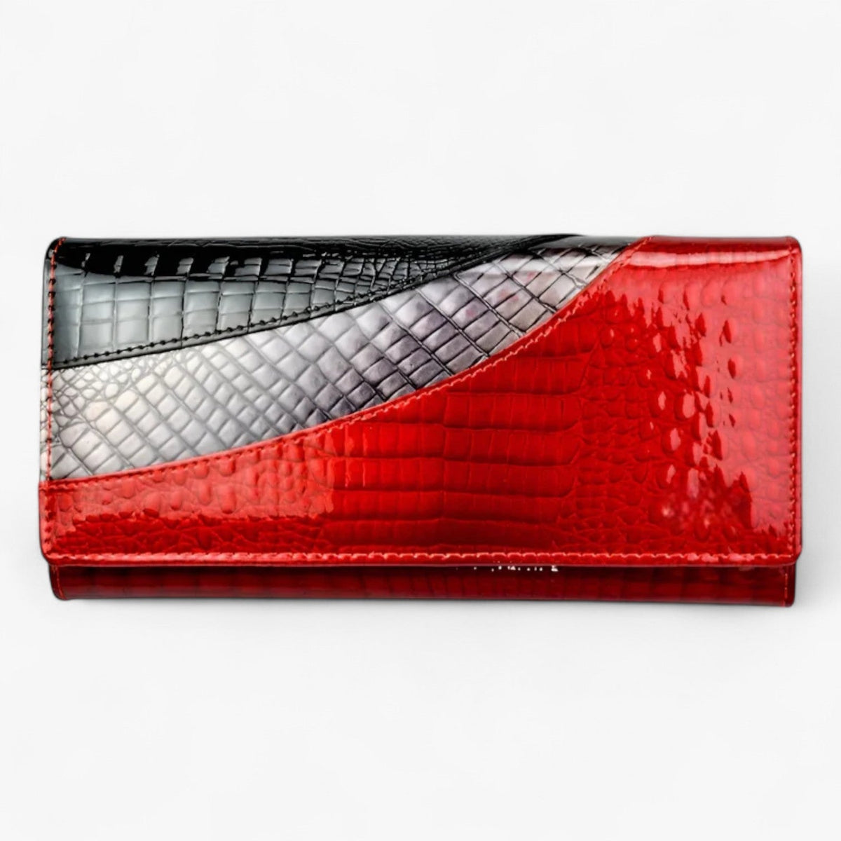 Faux Leather Wallet with Embossed Crocodile-Effect Pattern
