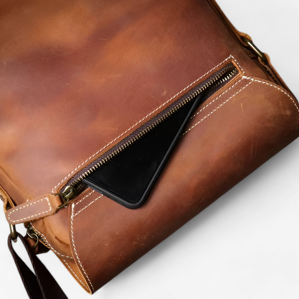 Crazy Horse-Effect Shoulder Bag with Flap Closure