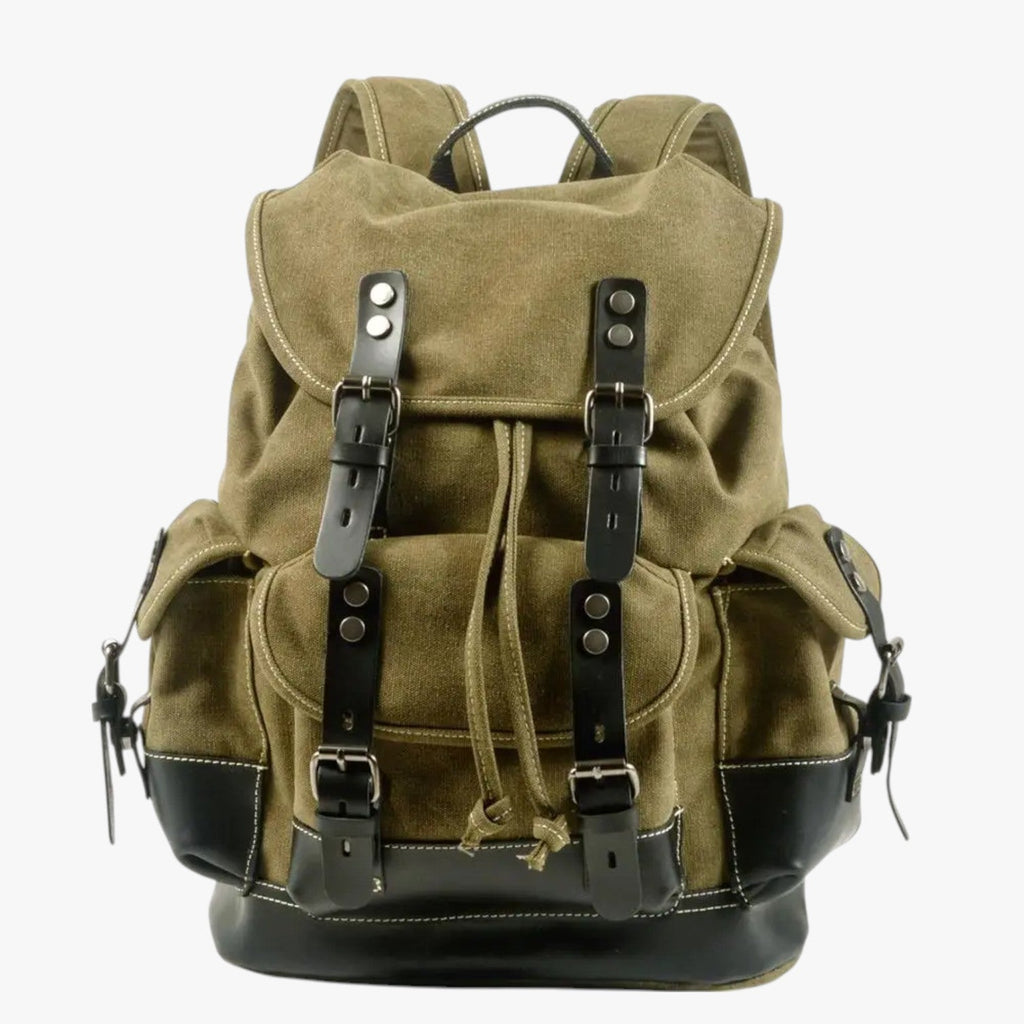 Canvas and Faux Leather Hiking Backpack with Padded Straps