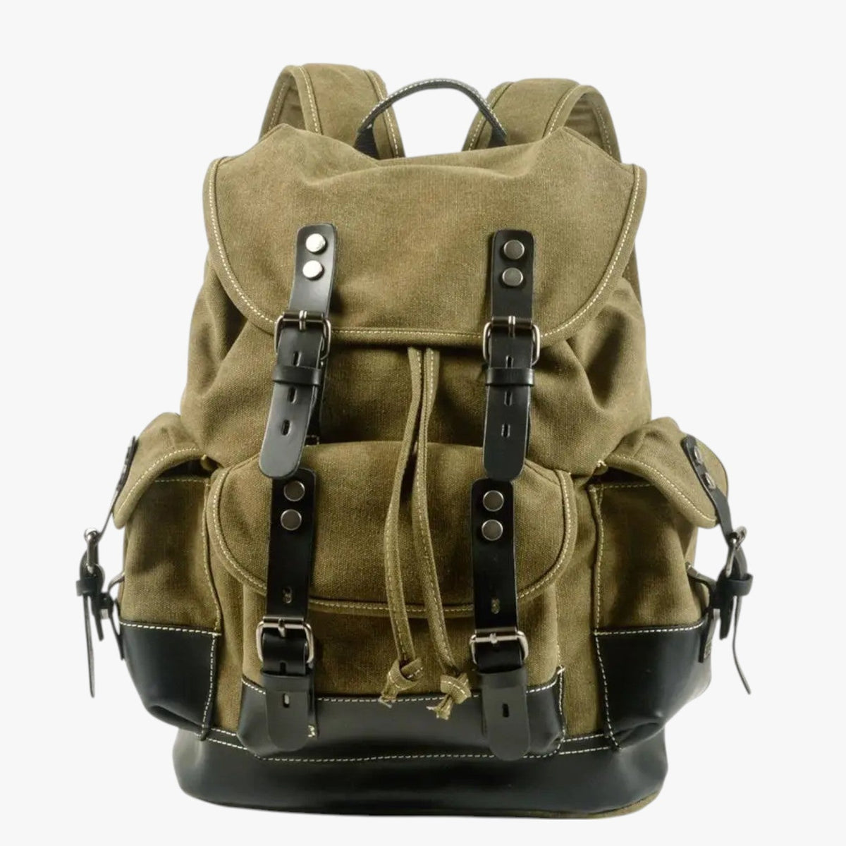 Canvas and Faux Leather Hiking Backpack with Padded Straps