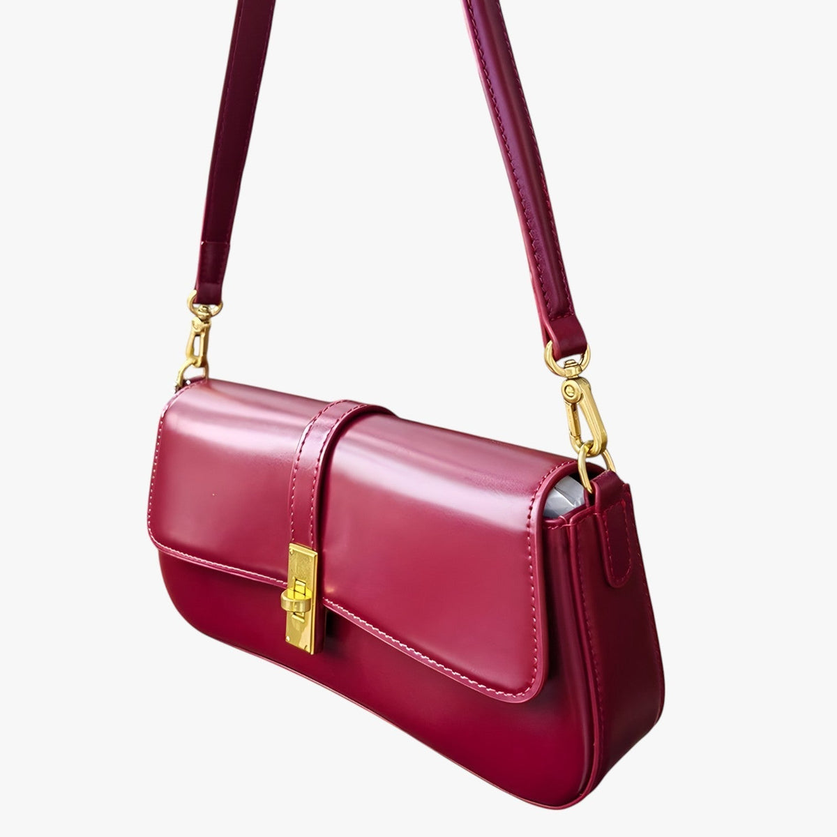 Faux Leather Baguette Bag with Adjustable Strap