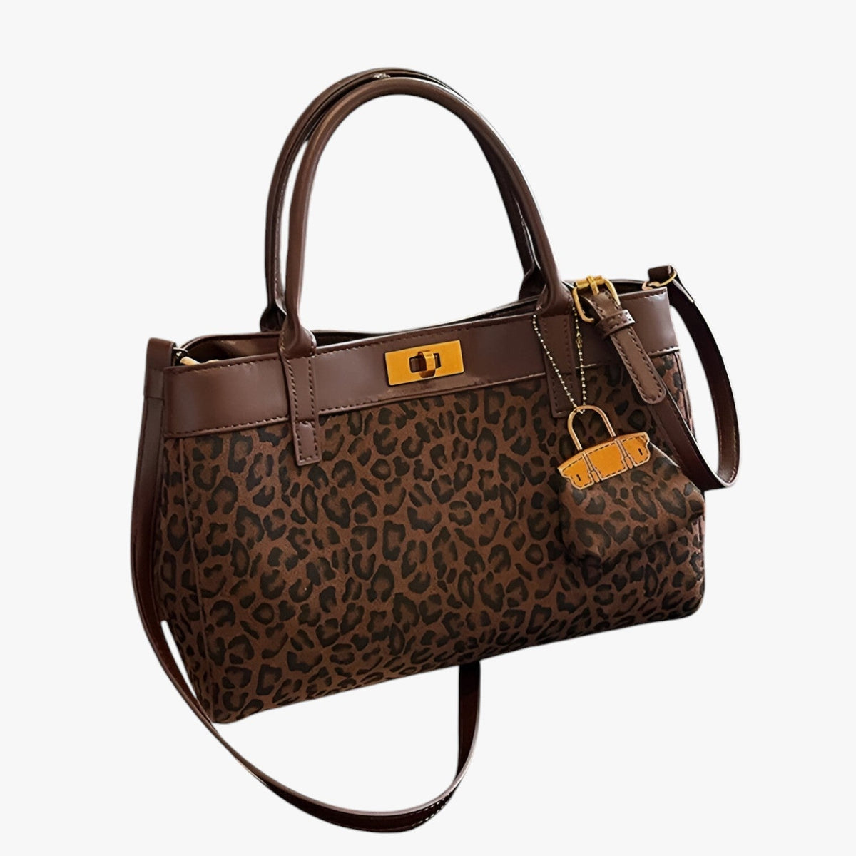 Totebag i leopardmönster med lås i guldton