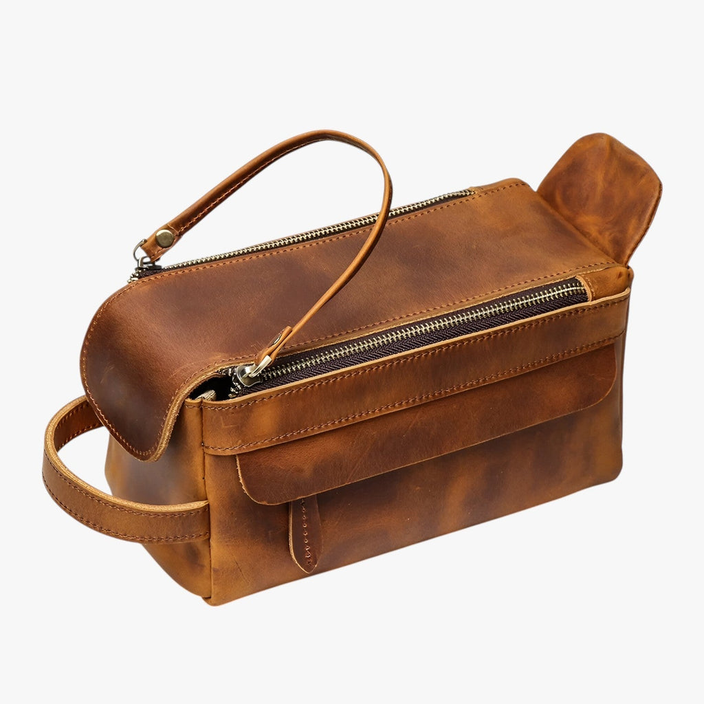 Faux Leather Toiletry Bag with Water-Resistant Interior