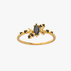 Moon and Stars Ring in Stainless Steel with Black Stone