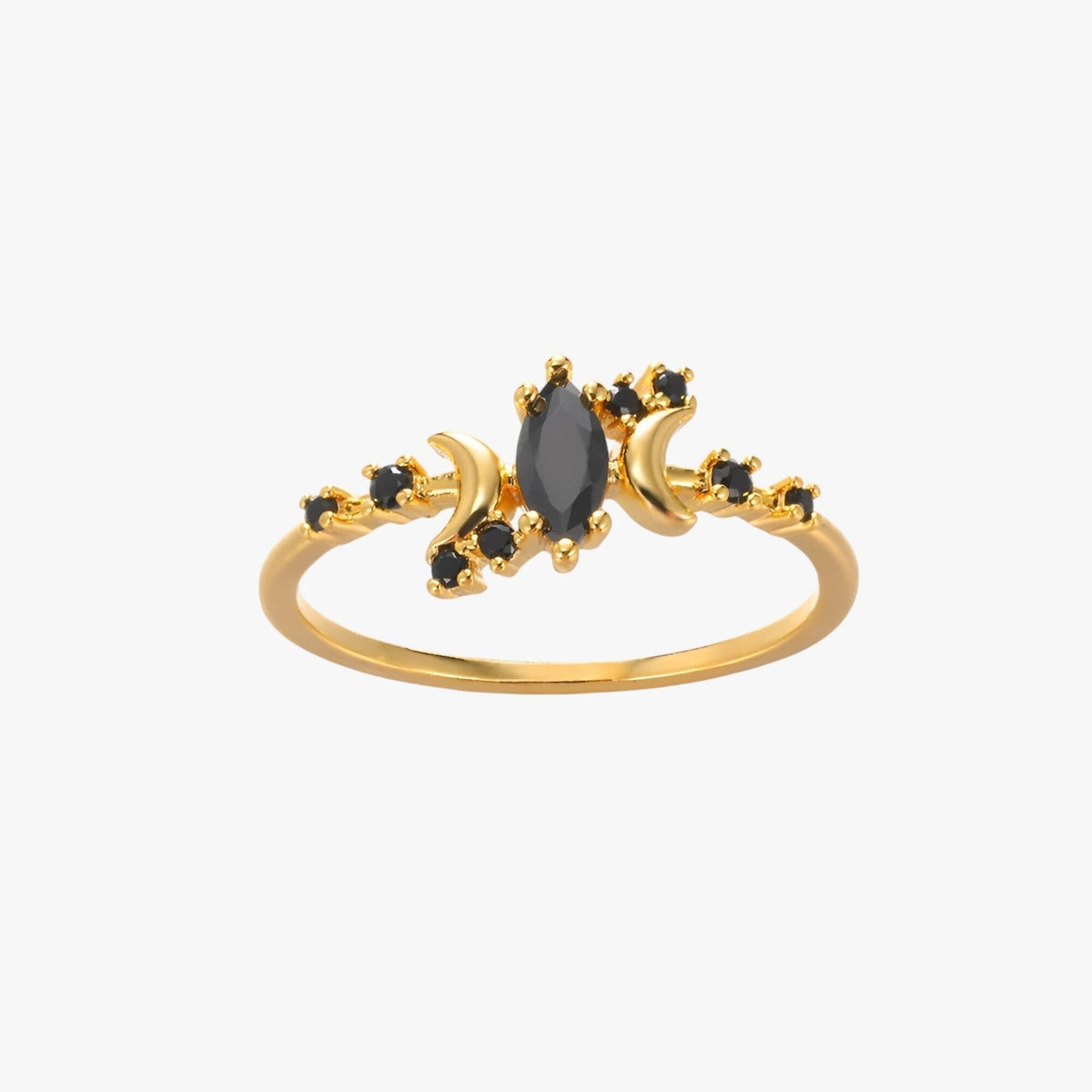 Moon and Stars Ring in Stainless Steel with Black Stone