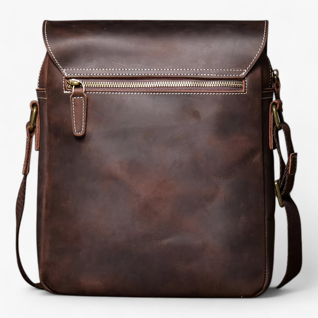 Crazy Horse-Effect Shoulder Bag with Flap Closure