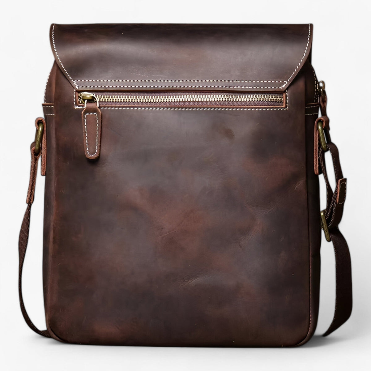 Crazy Horse-Effect Shoulder Bag with Flap Closure