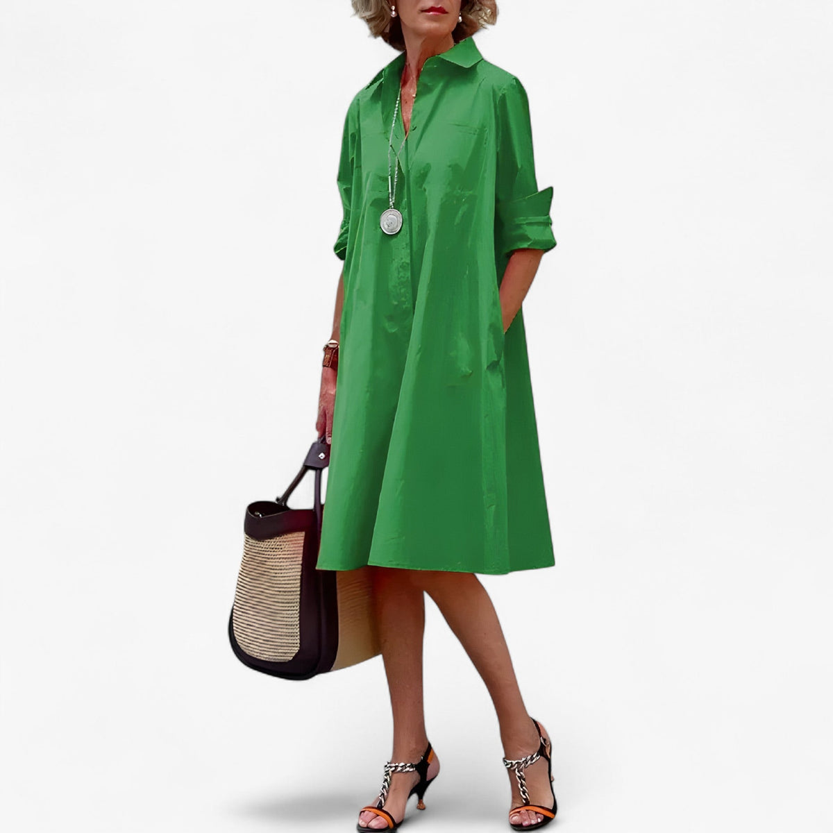 Flowing Dress with a Shimmer Detail at the Neckline